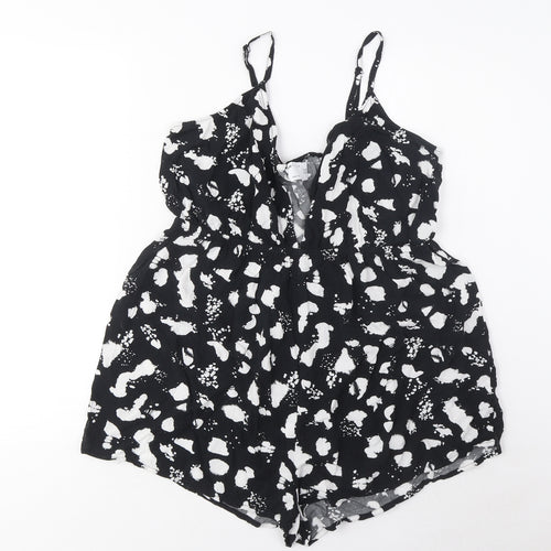 ASOS Womens Black Geometric Viscose Playsuit One-Piece Size 14 Pullover