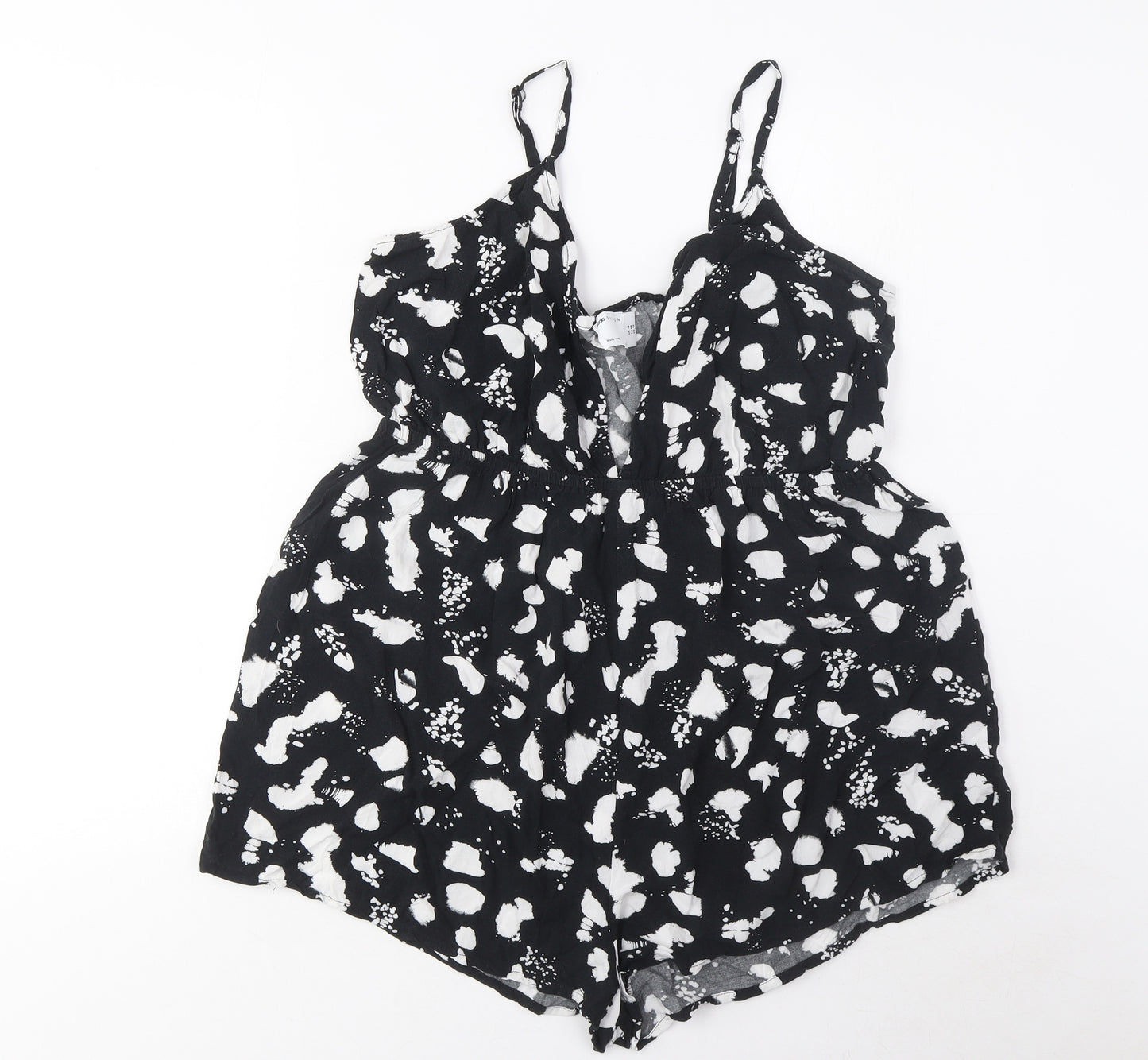 ASOS Womens Black Geometric Viscose Playsuit One-Piece Size 14 Pullover