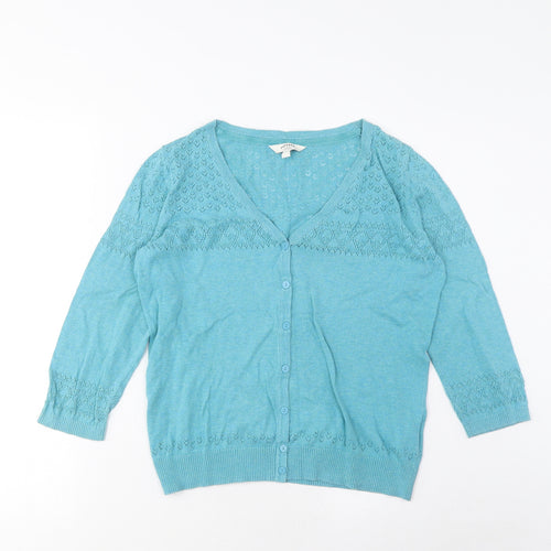 Fat Face Womens Blue V-Neck Cotton Cardigan Jumper Size 14