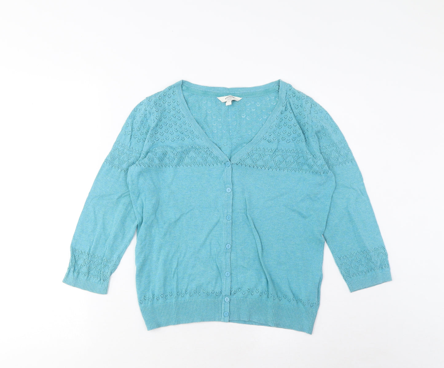 Fat Face Womens Blue V-Neck Cotton Cardigan Jumper Size 14