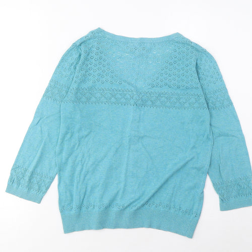 Fat Face Womens Blue V-Neck Cotton Cardigan Jumper Size 14
