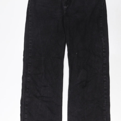Pull&Bear Womens Black Cotton Wide-Leg Jeans Size 10 L32 in Regular Zip - Pockets