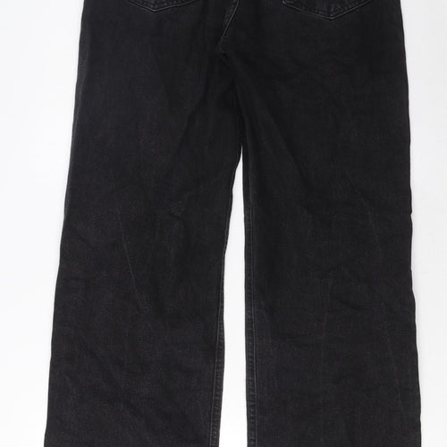 Pull&Bear Womens Black Cotton Wide-Leg Jeans Size 10 L32 in Regular Zip - Pockets