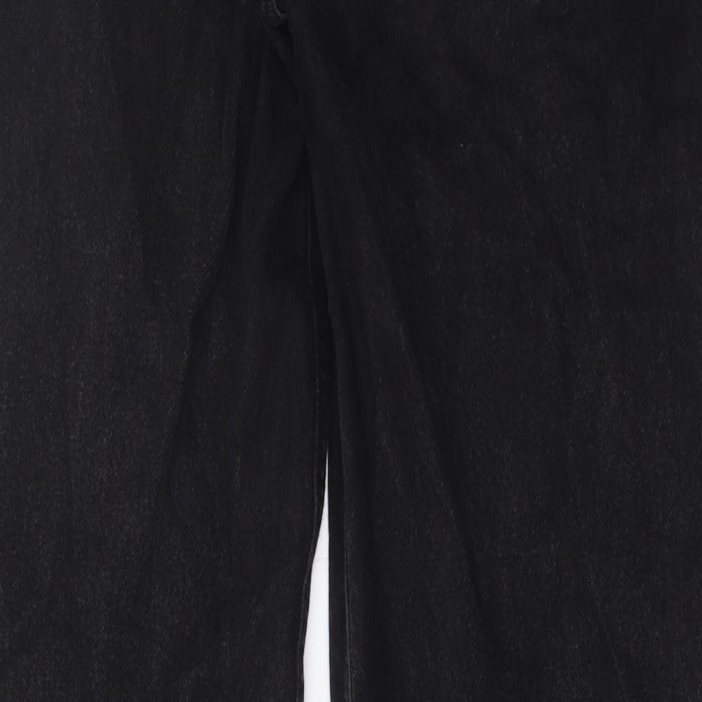 Pull&Bear Womens Black Cotton Wide-Leg Jeans Size 10 L32 in Regular Zip - Pockets