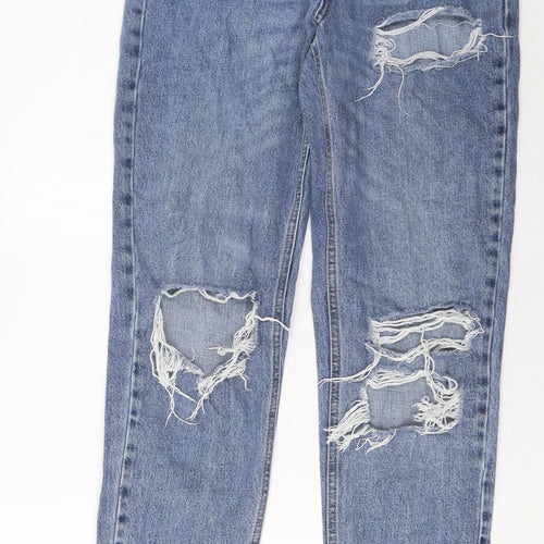 Topshop Womens Blue Cotton Mom Jeans Size 28 in L34 in Regular Zip - Pockets