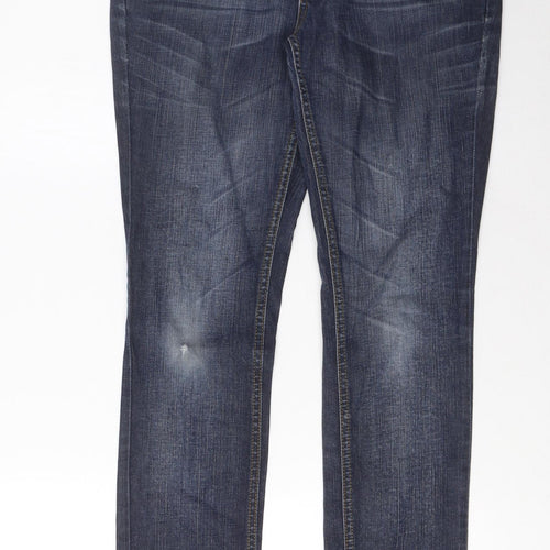 Miss Selfridge Womens Blue Cotton Straight Jeans Size 10 L30 in Regular Zip - Pockets