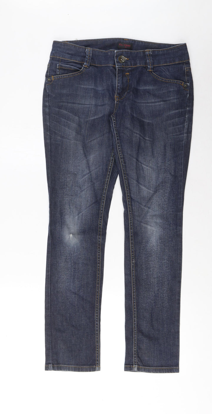 Miss Selfridge Womens Blue Cotton Straight Jeans Size 10 L30 in Regular Zip - Pockets