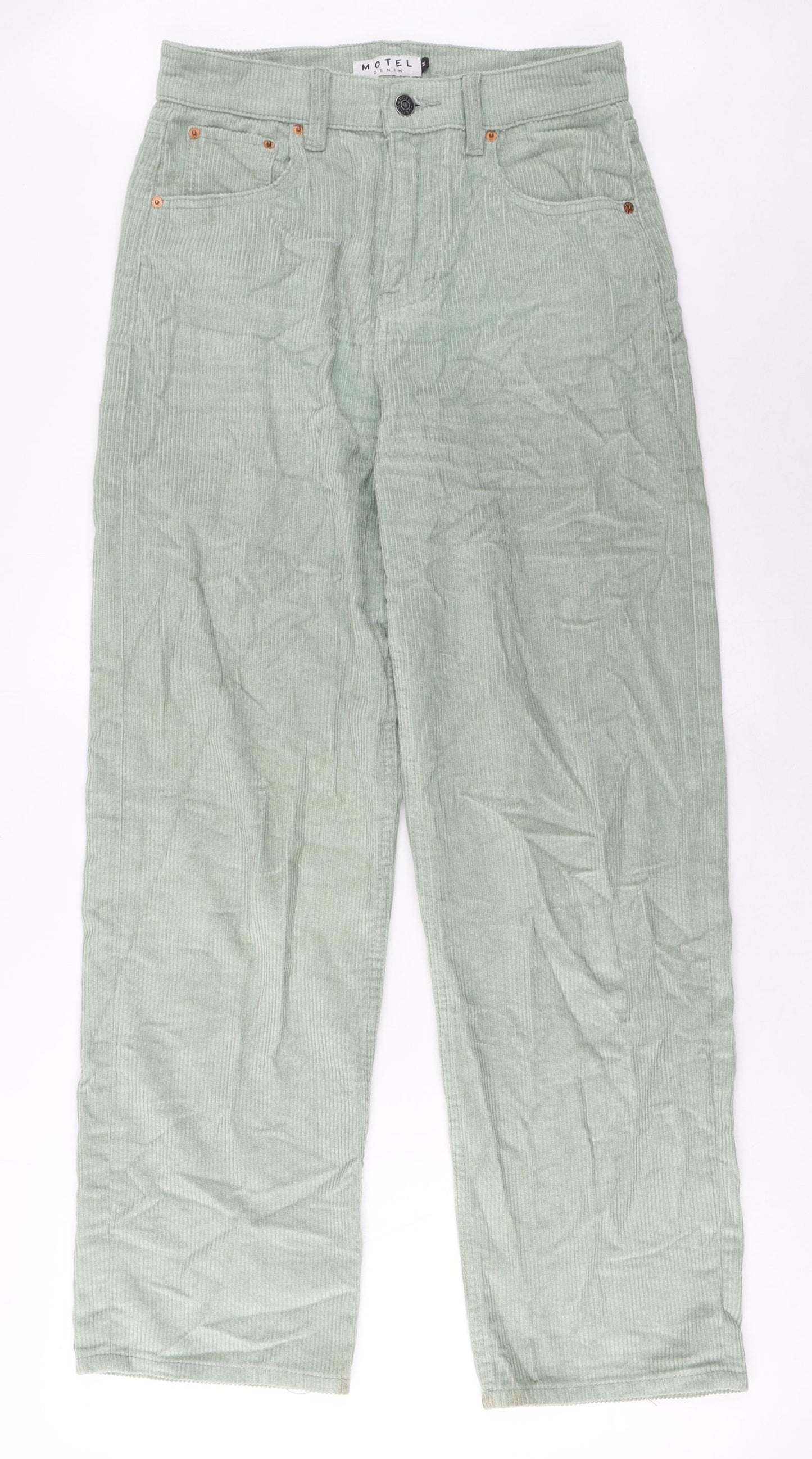 Motel Womens Green Cotton Trousers Size M L31 in Regular Zip - Pockets
