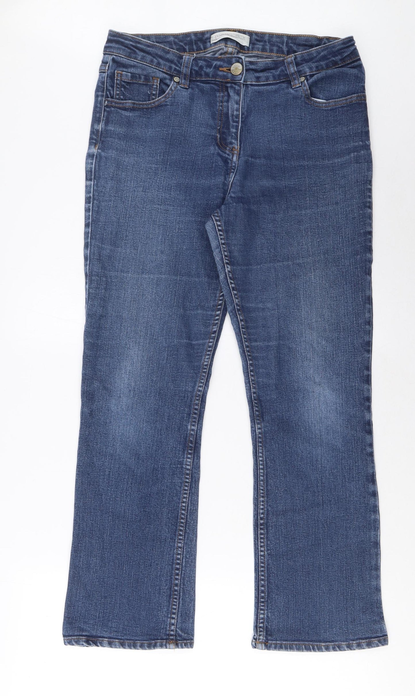 Papaya Womens Blue Cotton Straight Jeans Size 14 L27 in Regular Zip - Pockets