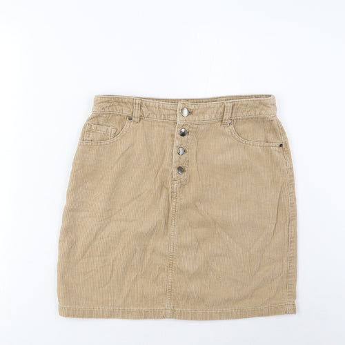 TU Womens Brown Cotton A-Line Skirt Size 8 Button - Pockets