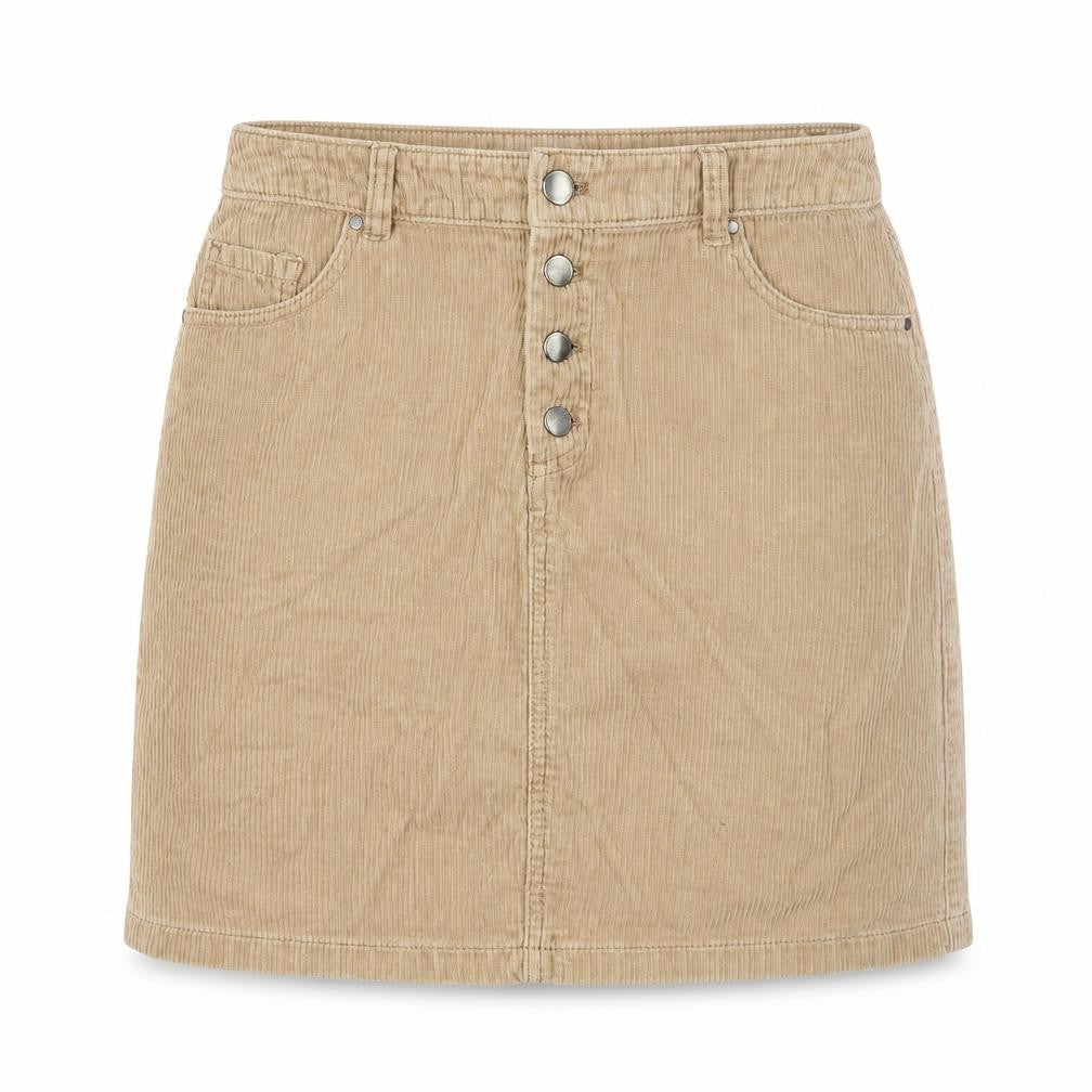 Front view of Tu women’s brown cotton a-line skirt, size UK 8, button - pockets