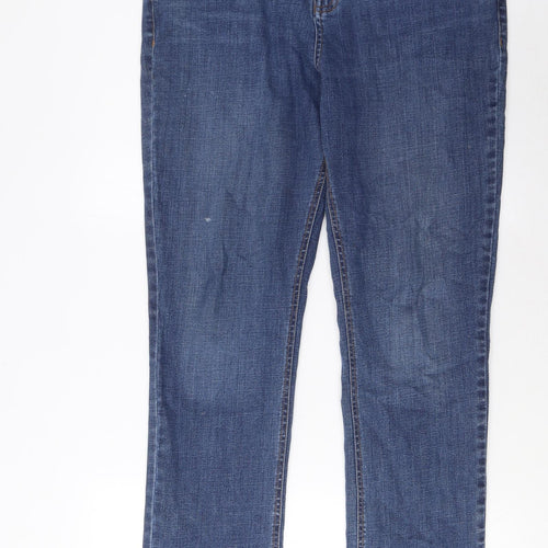 F&F Womens Blue Cotton Straight Jeans Size 18 L29 in Regular Zip - Pockets