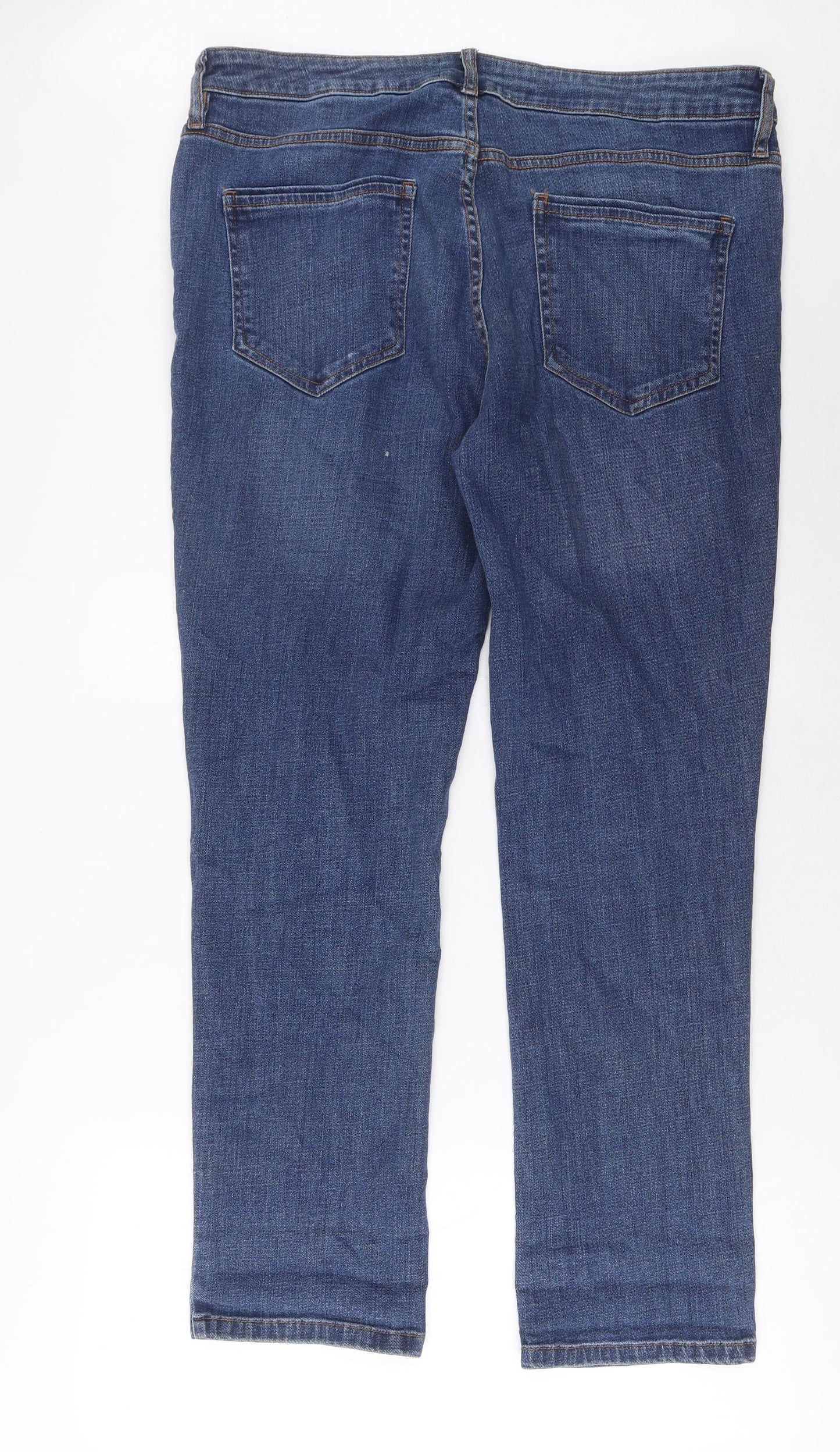 F&F Womens Blue Cotton Straight Jeans Size 18 L29 in Regular Zip - Pockets