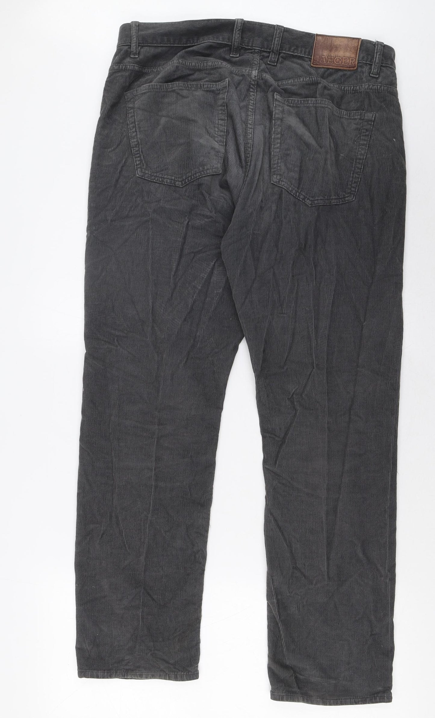 Jaeger Mens Grey Cotton Trousers Size 34 in L29 in Regular Zip - Short Leg, Pockets