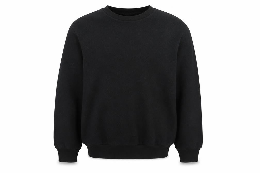 Front view of PRETTYLITTLETHING men’s black polyester pullover sweatshirt, size S