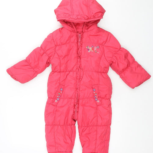John Rocha Girls Pink Quilted Snowsuit Size 12-18 Months Zip