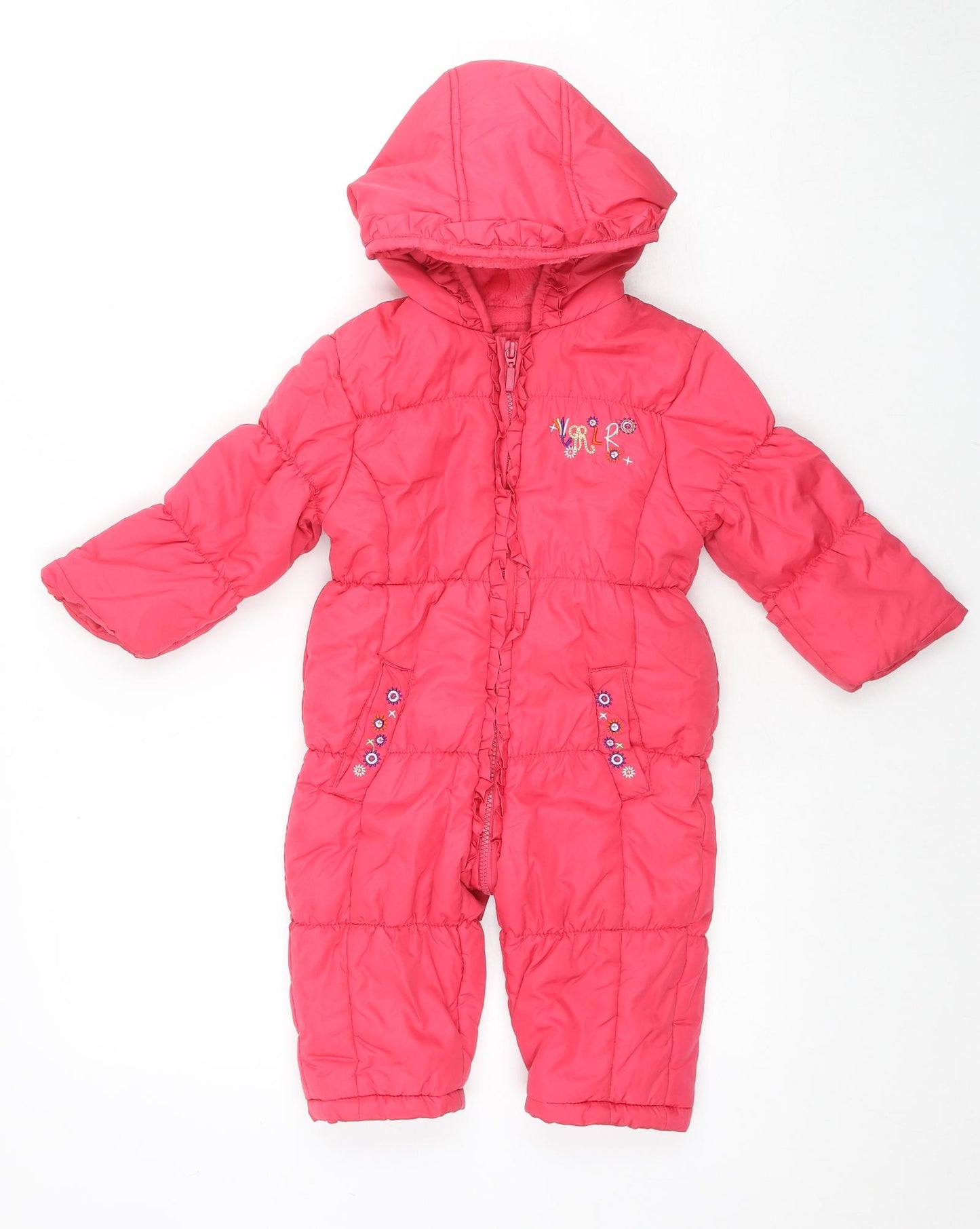 John Rocha Girls Pink Quilted Snowsuit Size 12-18 Months Zip
