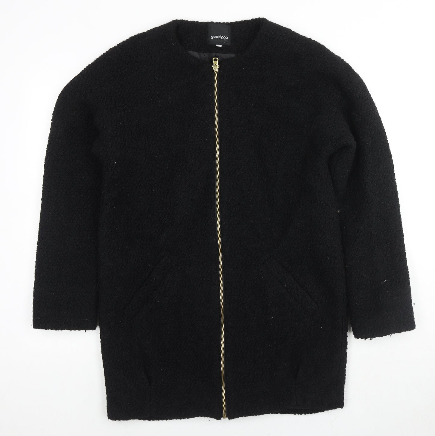 Golddigga Womens Black Overcoat Coat Size 8 Zip