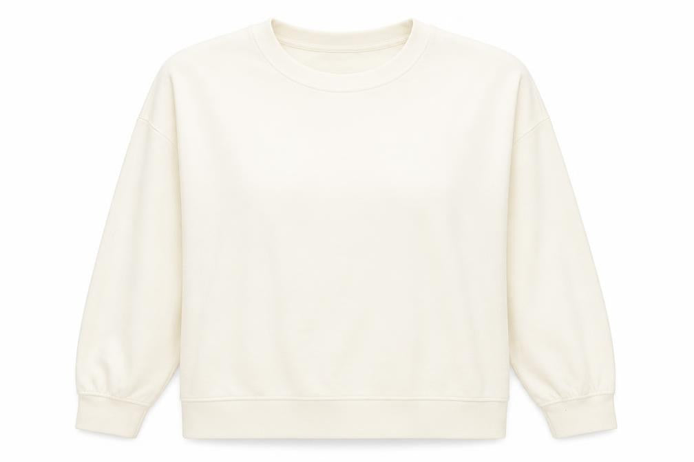 Front view of H&M women’s white polyester pullover sweatshirt, size S, pullover