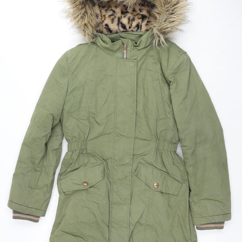 John Lewis Girls Green Parka Jacket Size 12 Years Zip