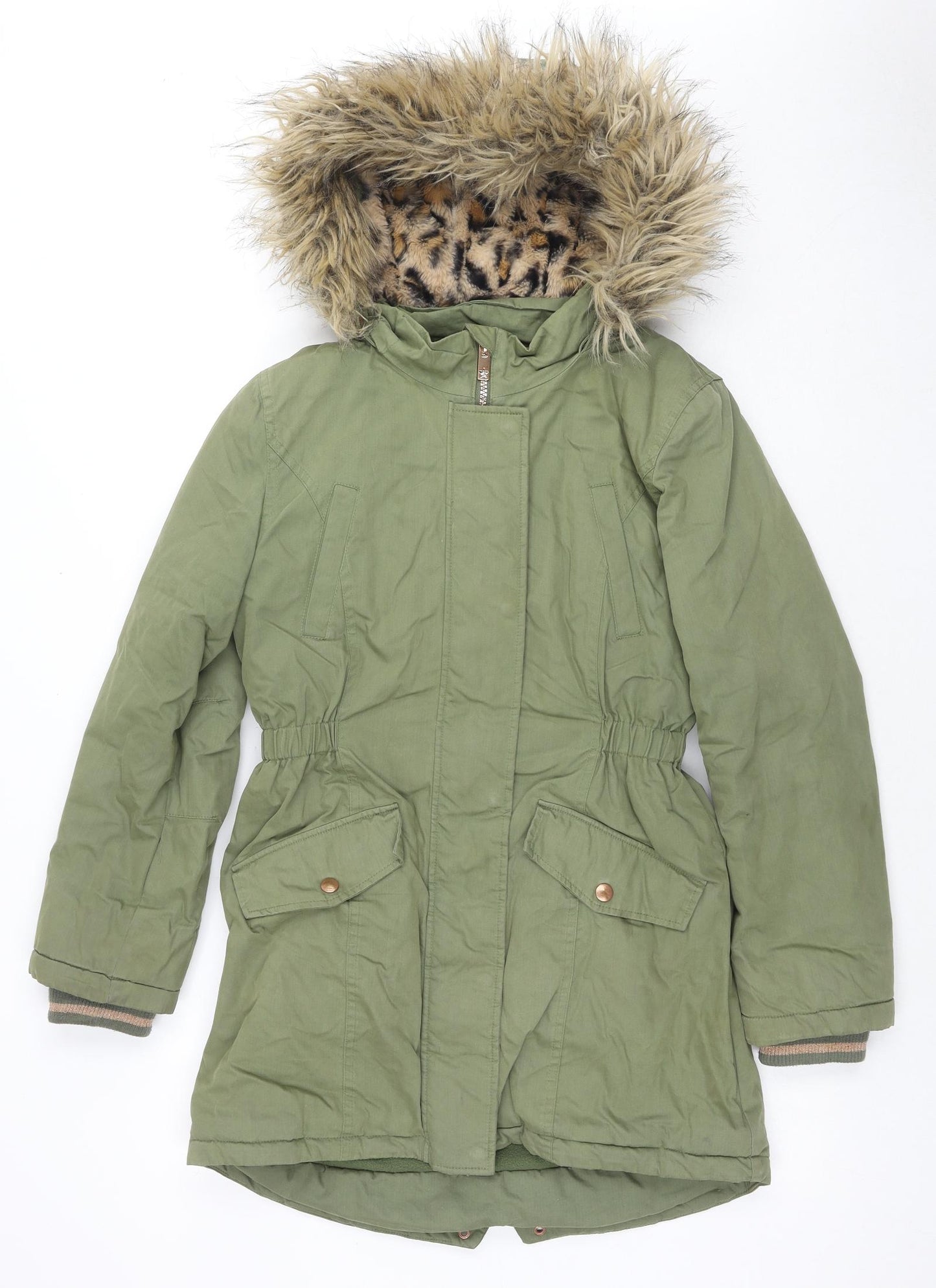 John Lewis Girls Green Parka Jacket Size 12 Years Zip