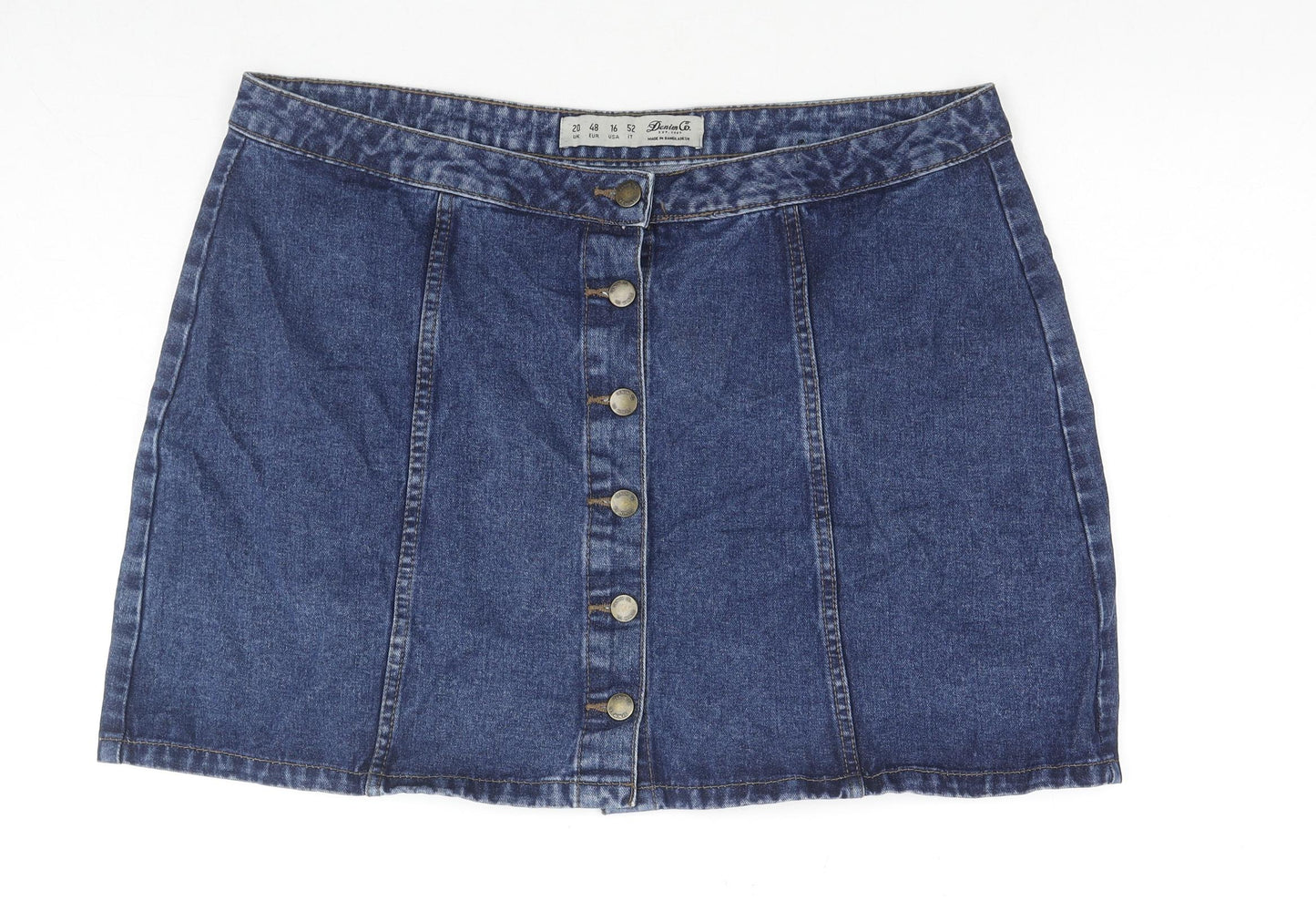 Denim & Co. Womens Blue Cotton A-Line Skirt Size 20 Button