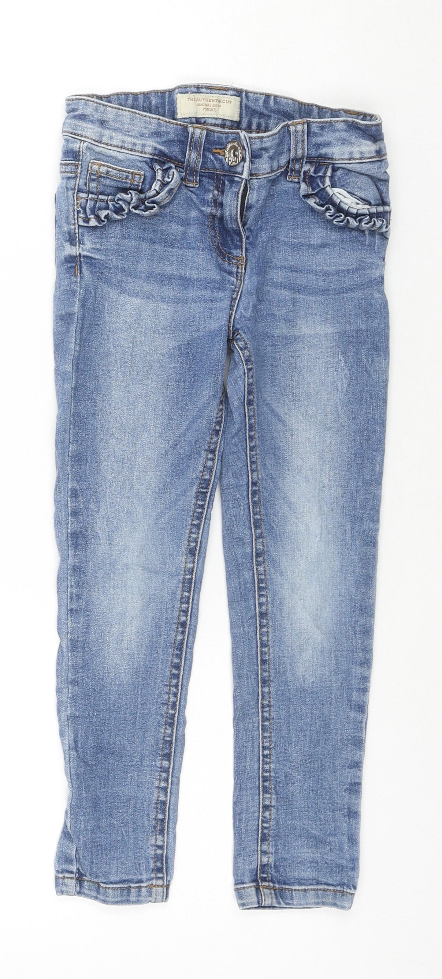 NEXT Boys Blue Cotton Skinny Jeans Size 6 Years Regular Zip - Adjustable Waist