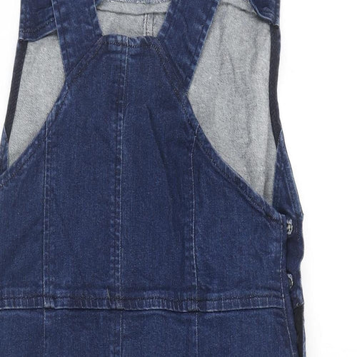 Oasis Womens Blue Cotton Pinafore/Dungaree Dress Size 10 Square Neck Button
