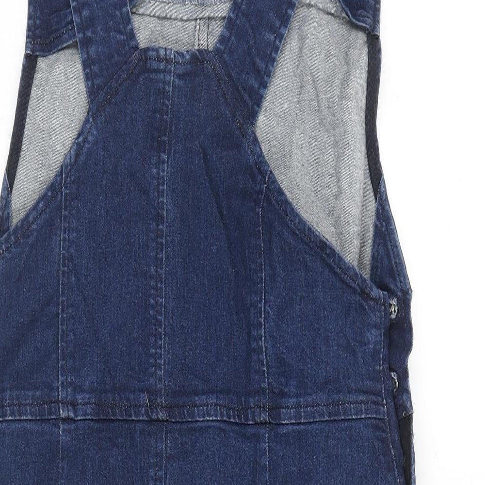Oasis Womens Blue Cotton Pinafore/Dungaree Dress Size 10 Square Neck Button