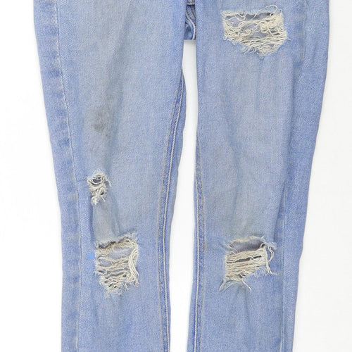 New Look Girls Blue Cotton Skinny Jeans Size 14 Years L27 in Regular Zip - Distressed