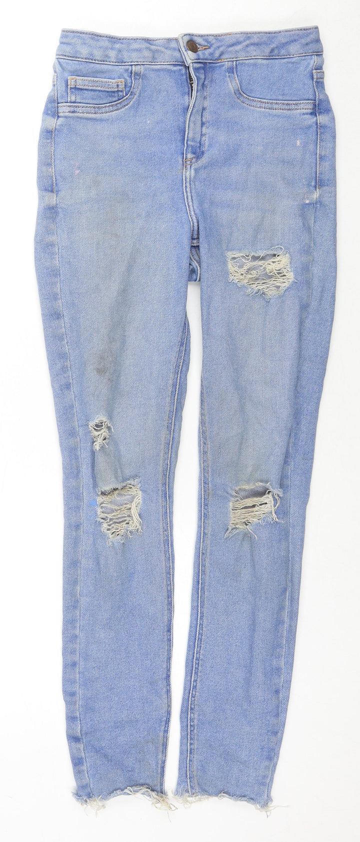 New Look Girls Blue Cotton Skinny Jeans Size 14 Years L27 in Regular Zip - Distressed