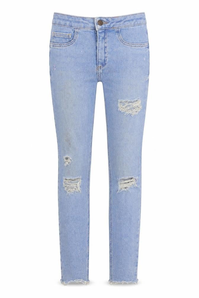 New Look Girls Blue Cotton Skinny Jeans Size 14 Years L27 in Regular Zip - Distressed