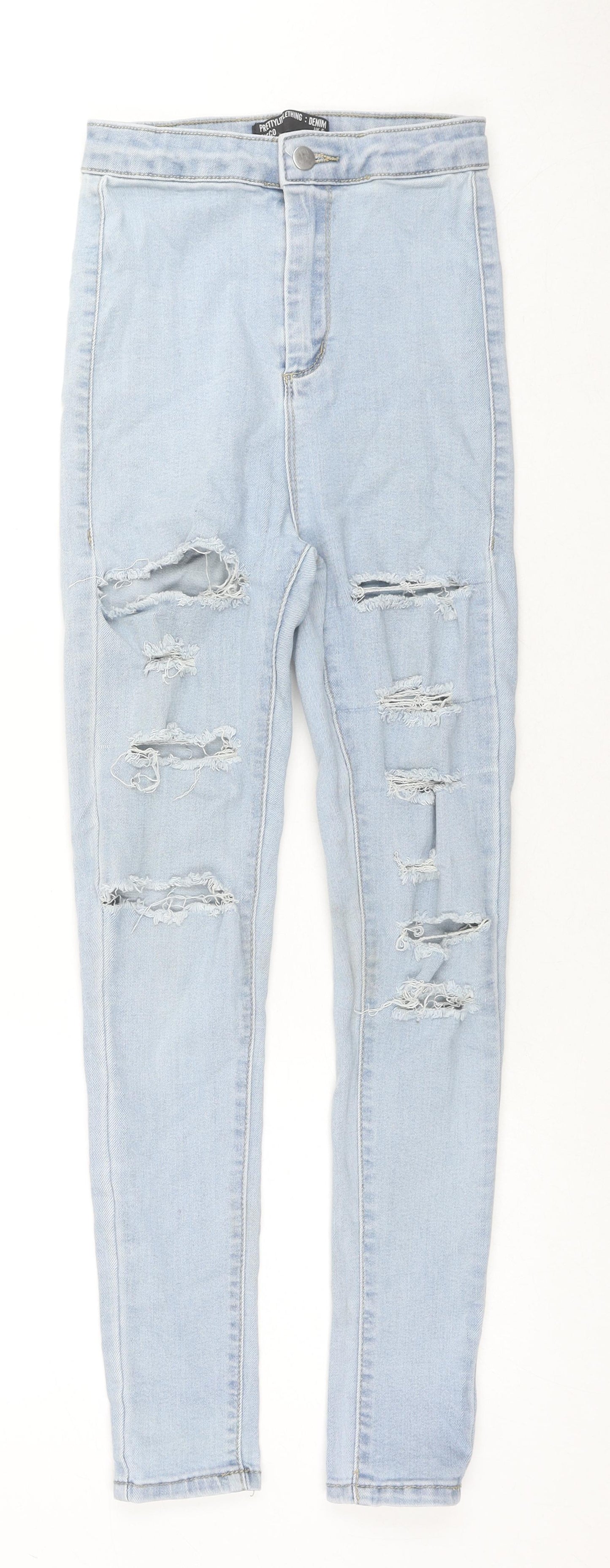 PRETTYLITTLETHING Womens Blue Cotton Skinny Jeans Size 6 L26 in Regular Zip