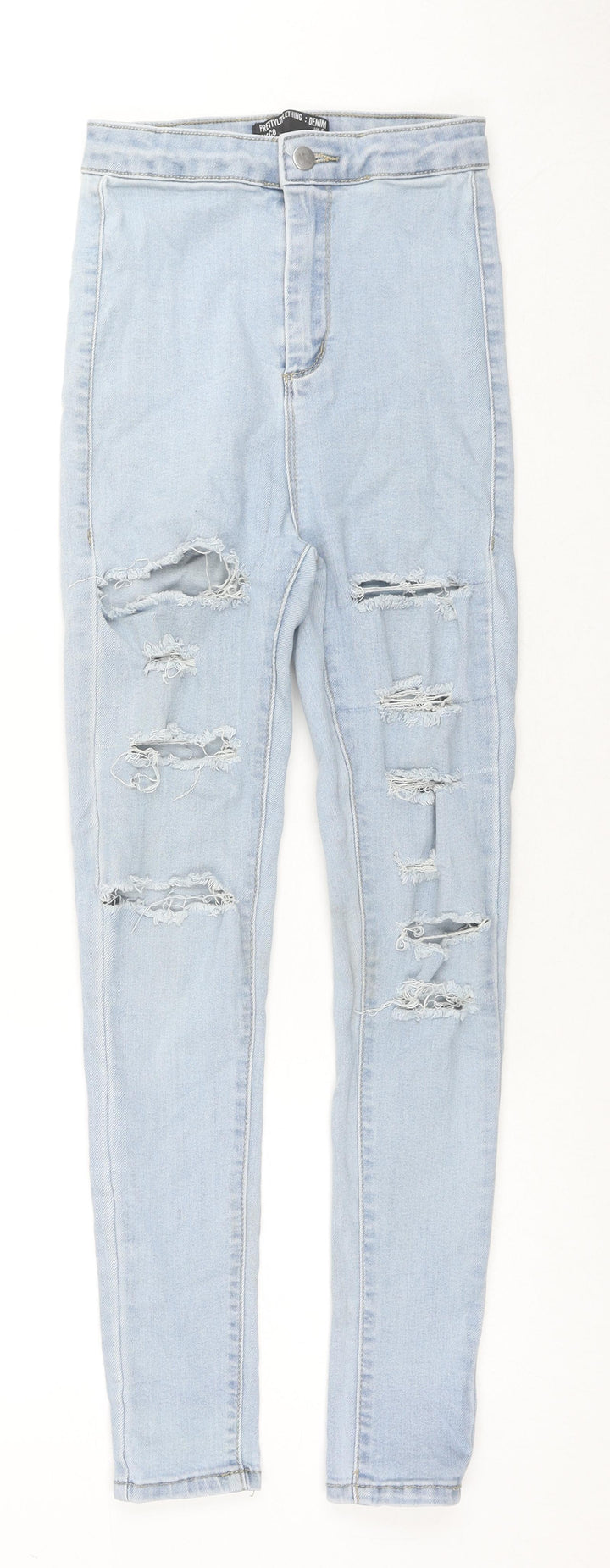 PRETTYLITTLETHING Womens Blue Cotton Skinny Jeans Size 6 L26 in Regular Zip