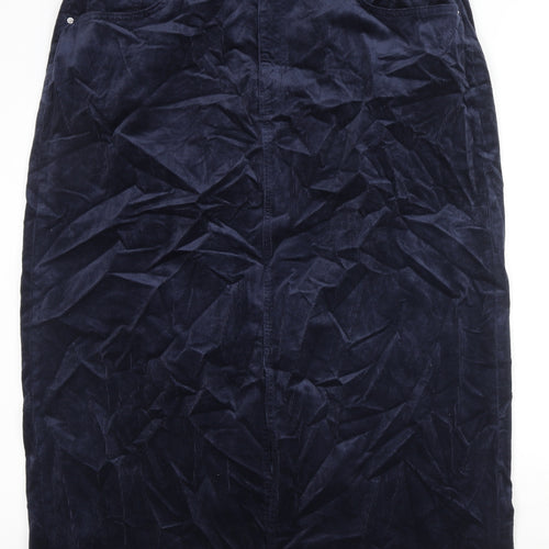 Marks and Spencer Womens Blue Cotton Straight & Pencil Skirt Size 20 Zip