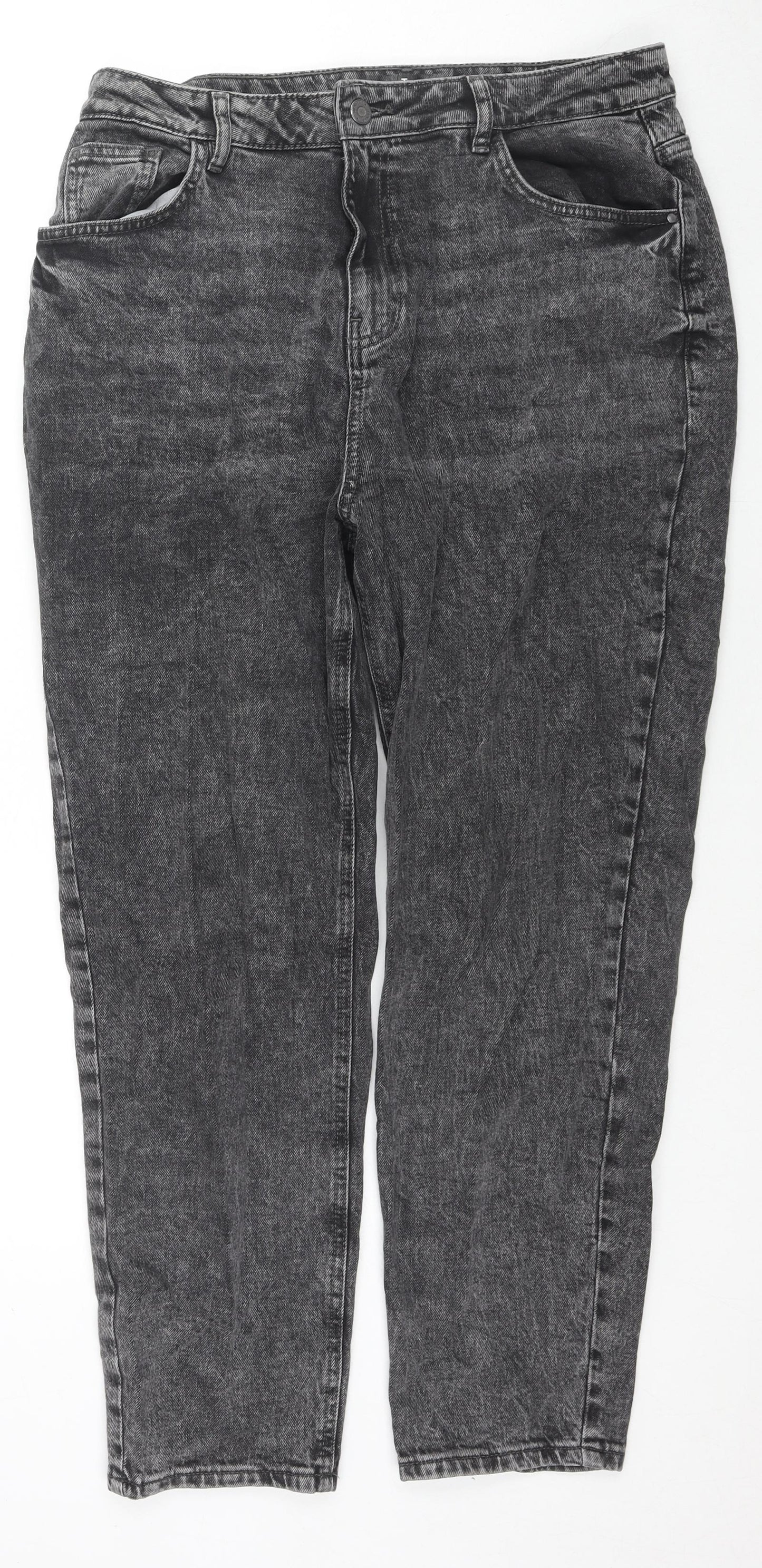 TU Womens Grey Cotton Mom Jeans Size 14 L27 in Regular Zip