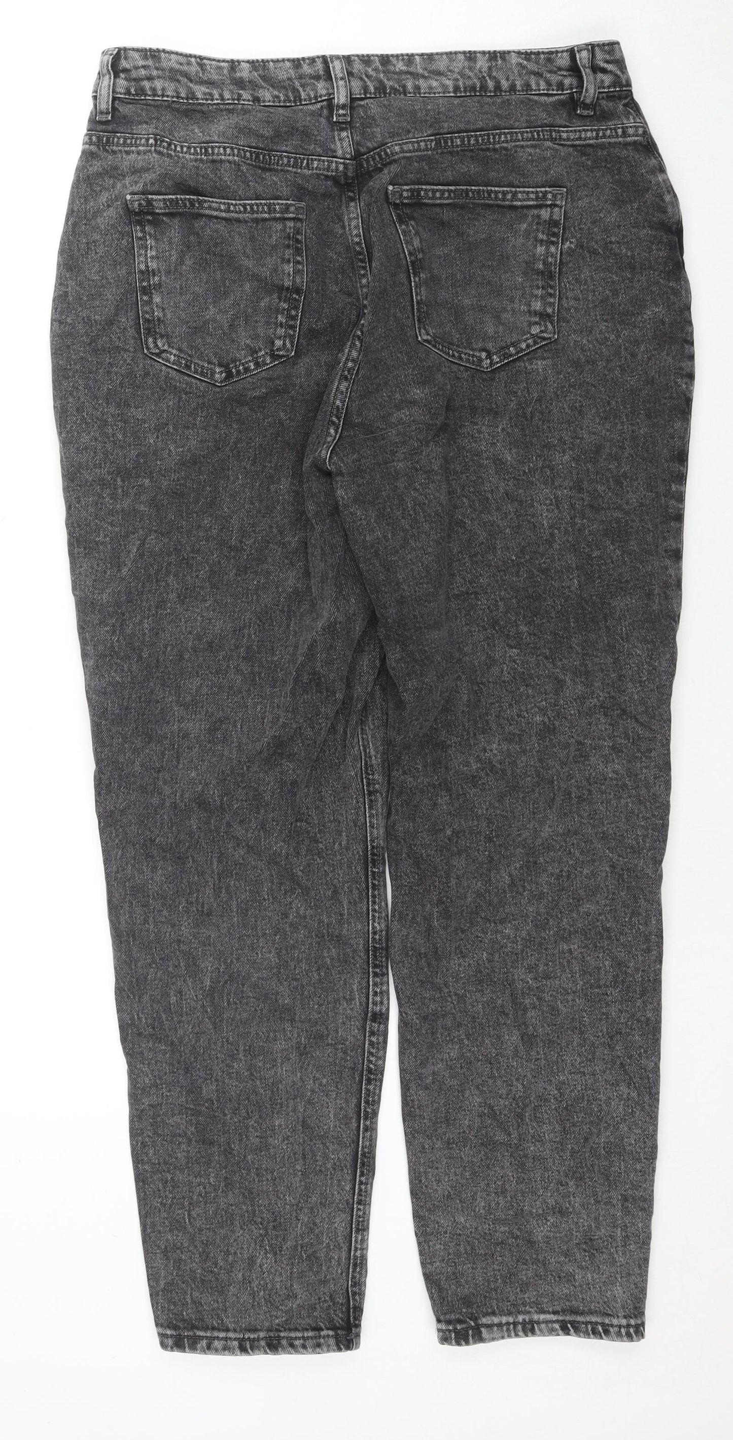 TU Womens Grey Cotton Mom Jeans Size 14 L27 in Regular Zip