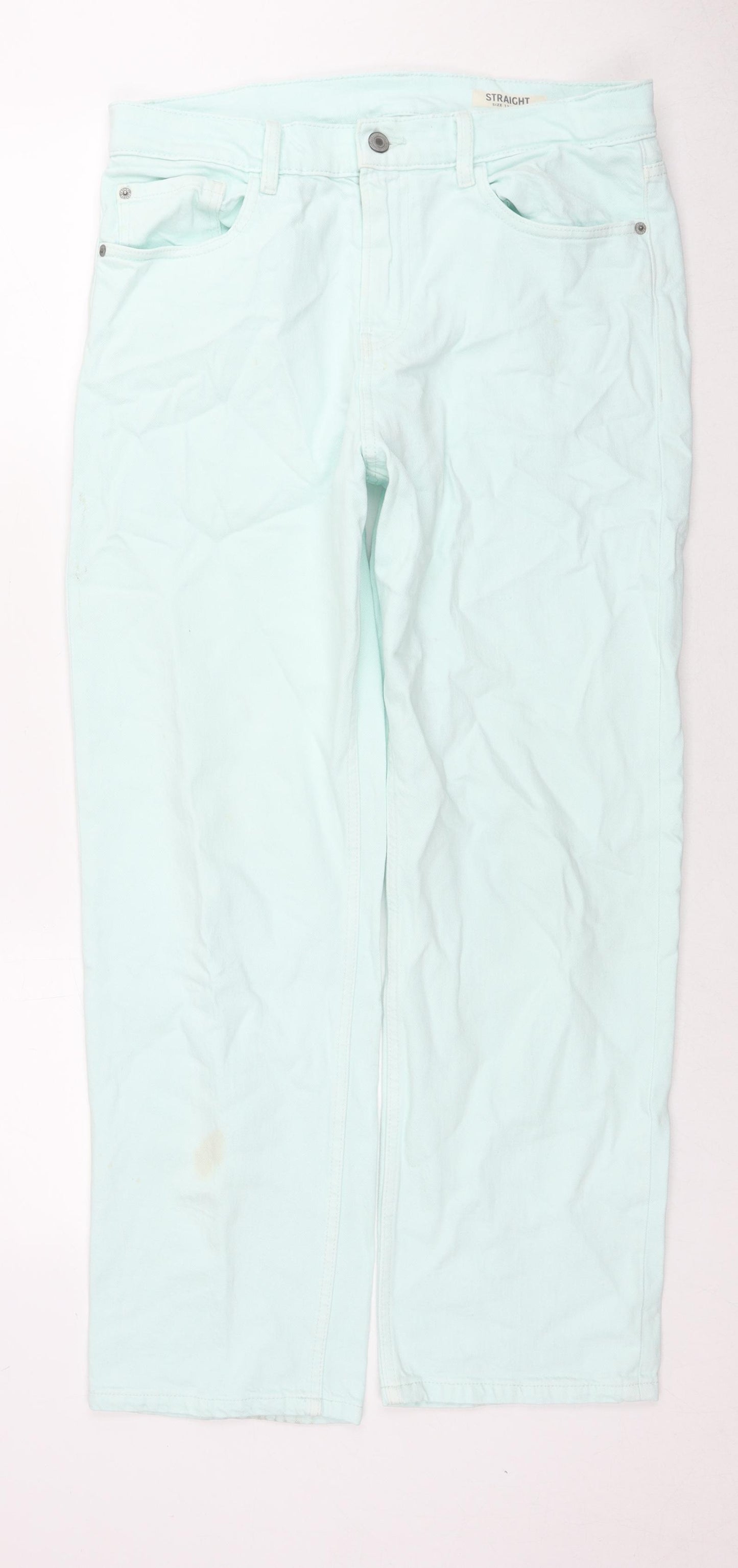 Marks and Spencer Womens Blue Cotton Straight Jeans Size 12 L29 in Regular Zip