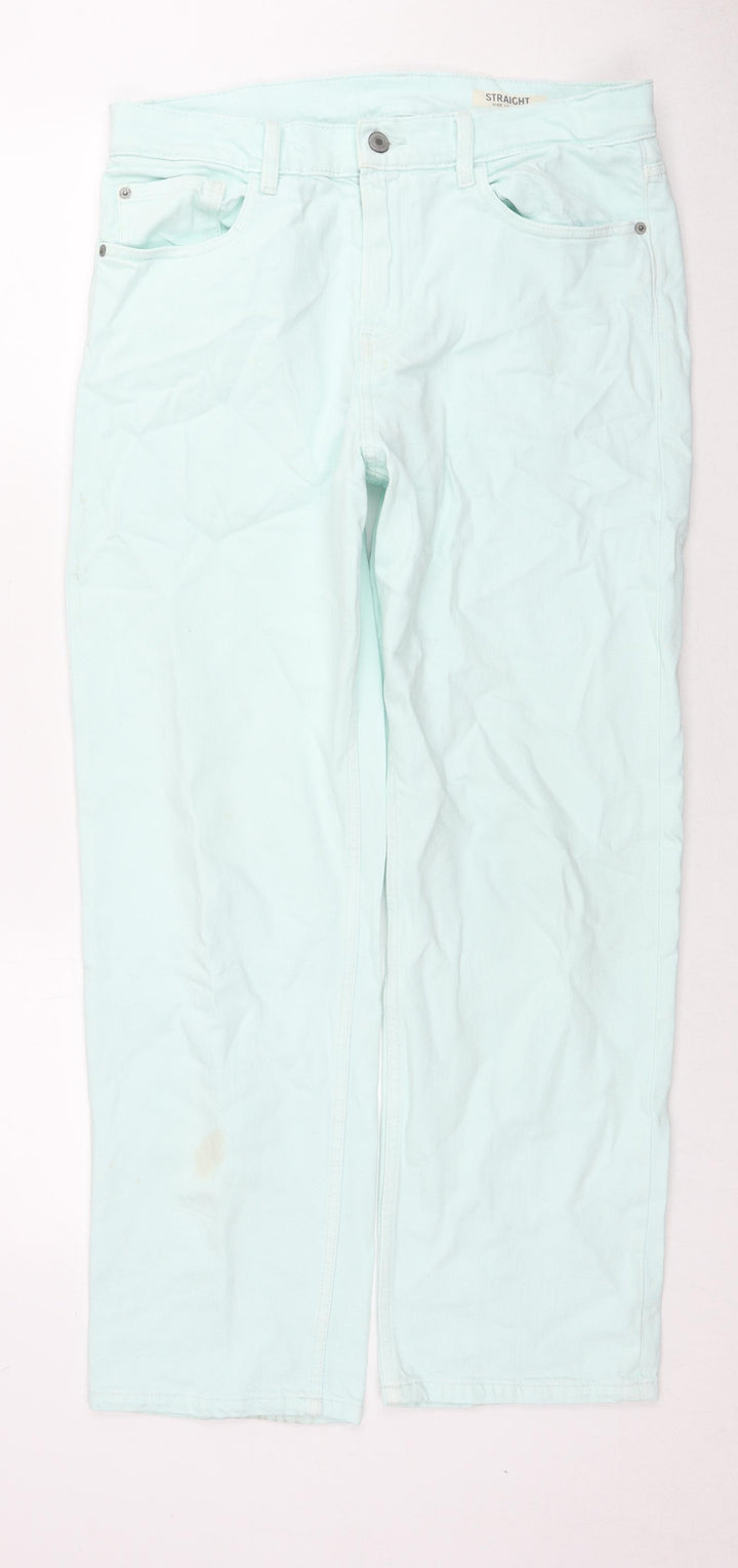 Marks and Spencer Womens Blue Cotton Straight Jeans Size 12 L29 in Regular Zip