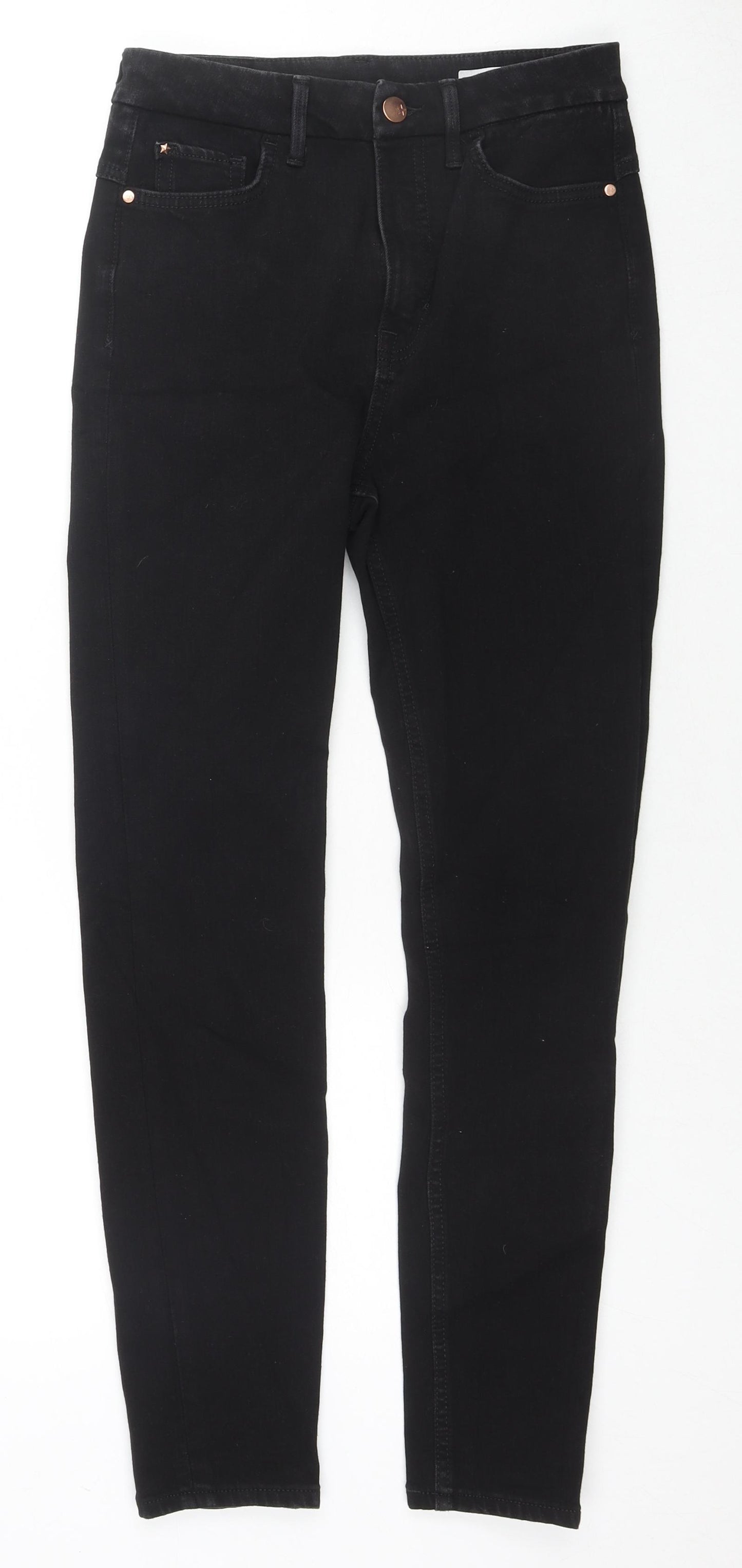 Marks and Spencer Womens Black Cotton Skinny Jeans Size 8 L26 in Regular Zip