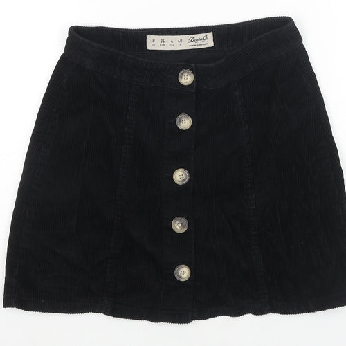 Denim & Co. Womens Black Cotton A-Line Skirt Size 8 Button