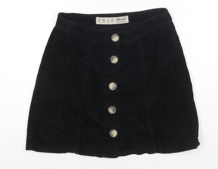 Denim & Co. Womens Black Cotton A-Line Skirt Size 8 Button