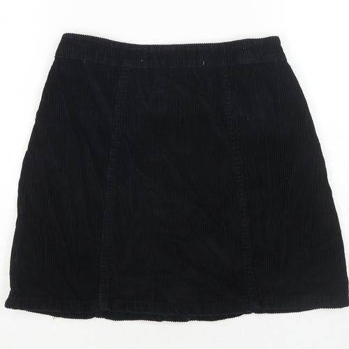 Denim & Co. Womens Black Cotton A-Line Skirt Size 8 Button