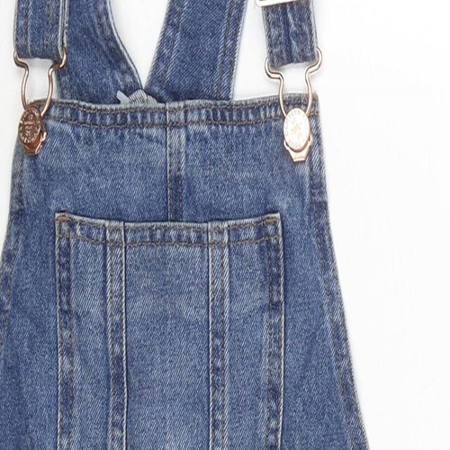 Marks and Spencer Girls Blue Cotton Pinafore/Dungaree Dress Size 8-9 Years Square Neck Buckle
