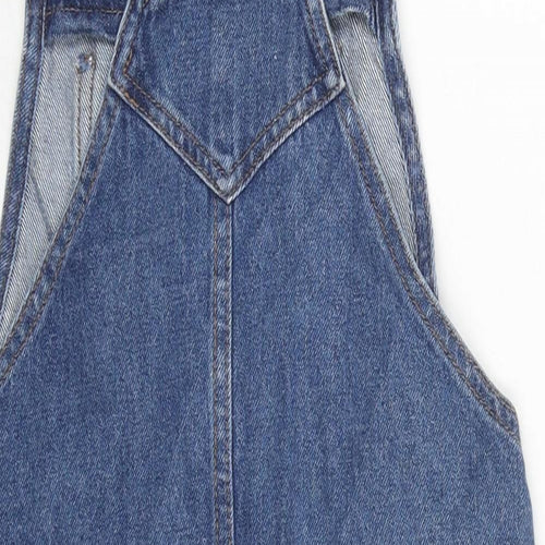 Marks and Spencer Girls Blue Cotton Pinafore/Dungaree Dress Size 8-9 Years Square Neck Buckle