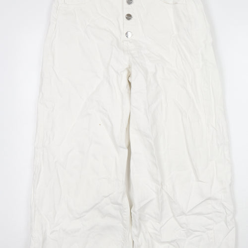 Denim & Co. Womens White Cotton Wide-Leg Jeans Size 12 L23 in Regular Zip