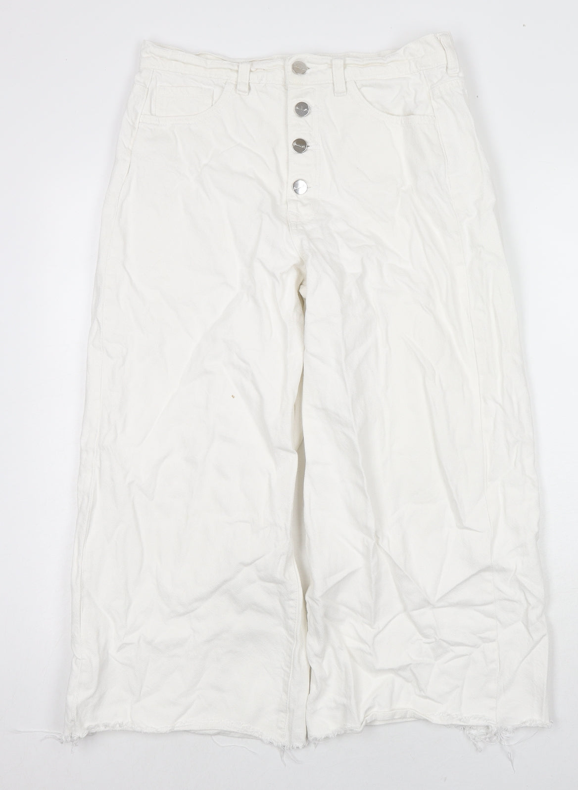 Denim & Co. Womens White Cotton Wide-Leg Jeans Size 12 L23 in Regular Zip