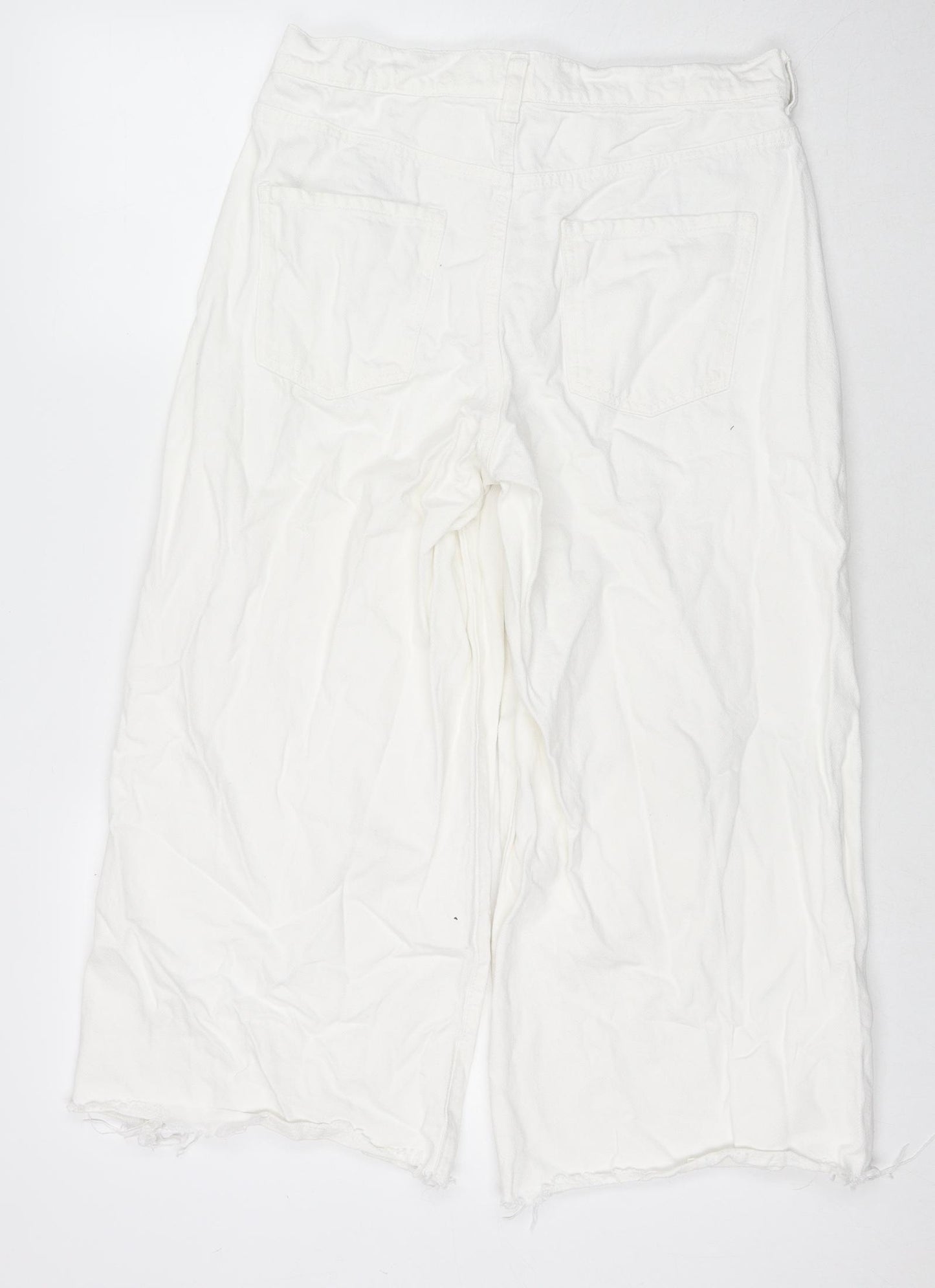 Denim & Co. Womens White Cotton Wide-Leg Jeans Size 12 L23 in Regular Zip