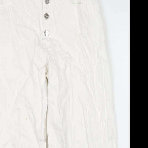 Denim & Co. Womens White Cotton Wide-Leg Jeans Size 12 L23 in Regular Zip