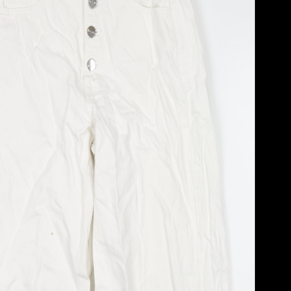 Denim & Co. Womens White Cotton Wide-Leg Jeans Size 12 L23 in Regular Zip